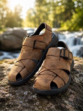 ABEO Brandon Orthotic Leather Sandals Men’s 9 Brown Arch Support Comfort